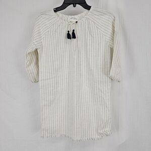 Poppet & Fox Girls Size 10 White With Navy Pinstripe Tassel Necktie Raw Hem